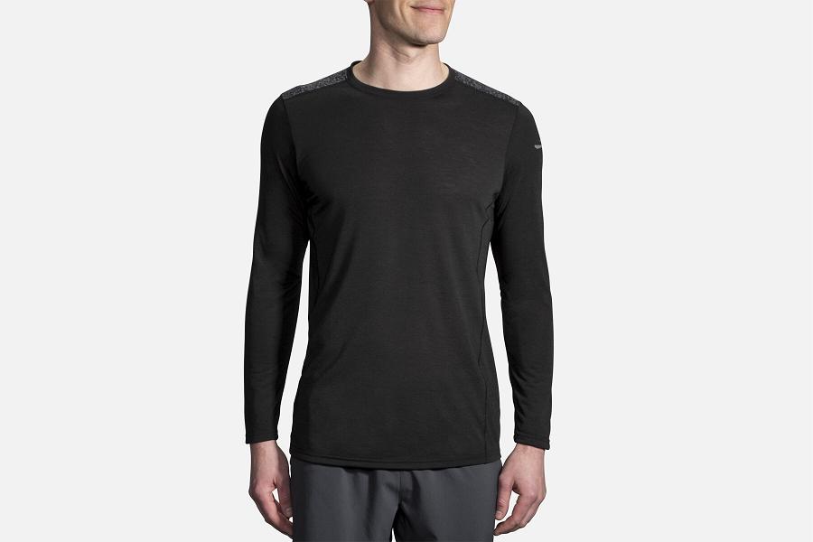 Brooks Distance Men T-Shirts & Long Sleeve Running Shirt Black PFV751094